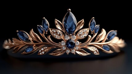 Naklejka premium Stylized illustration of golden tiara with sapphire gemstones in bold lines.