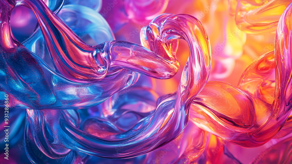 Poster colorful abstract swirling shapes intertwining in a vibrant display of light and texture