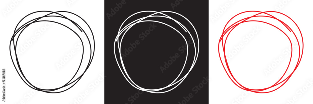Poster hand drawn line circle sketch set. doodle circles collection. scribble round shape. banner circle fr