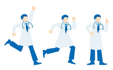 白衣のお医者さんのポーズイラストセット