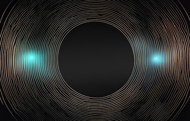 Obraz premium Digital Spiral Black Hole on Galaxy BackgroundTechnology and physics concept, A blue light in a black background, Smart double exposure of louvered dome / ceiling surface glowing in darkness. Luminous