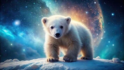 Adorable baby polar bear exploring the galaxy, baby, polar bear, adorable, space, universe, exploration, galaxy, stars, cute