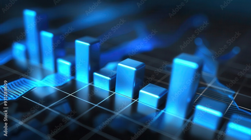 Poster dynamic blue graph displaying upward trends, representing financial growth and data analysis in a mo