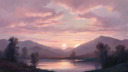 Obraz premium Sunset and Silhouettes of Trees in the Mountains, generative AI