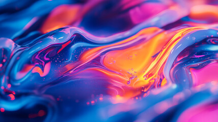 Obraz premium Colorful abstract patterns of flowing liquid with vibrant hues of blue, purple, and orange illuminated by soft light