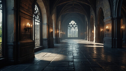 Fototapeta premium Photorealistic Grim Reaper in a Castle Corridor
