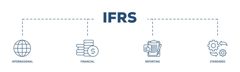 Ifrs icons process structure web banner illustration of global, network, money, documents, books, and writing icon png transparent background.