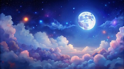 Dreamy Night Sky Background with Soft, Glowing Clouds - AI Generated