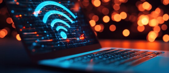 Wireless Network Symbol Glowing On Laptop Screen
