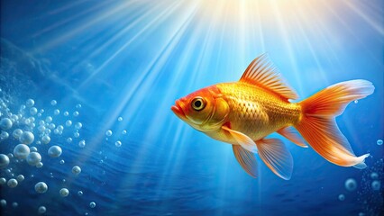Fototapeta premium Goldfish swimming gracefully in clear blue water, goldfish, underwater, aquatic, fish, swim, graceful