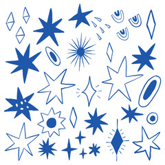Assorted Blue Star and Geometric Shapes On White Background