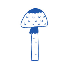 Simple Blue Mushroom Stylized Illustration on White Background