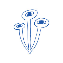 Whimsical Blue Abstract Eye Mushroom Stalk Illustration on White Background
