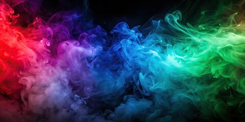 Obraz premium Intense smoke and fog whisps in contrasting vivid red, green, purple and blue colors on abstract background, smoke, fog, whisps