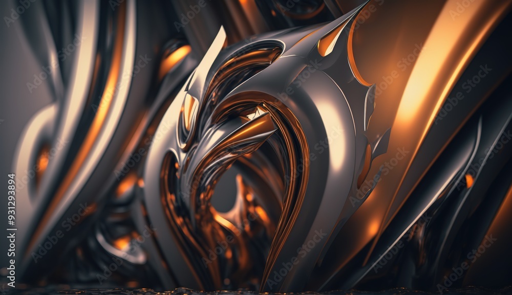 Poster abstract close-up of a futuristic textured surface featuring intricate patterns and metallic element