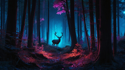 AI-Generated Fantasy of an Old Deer in a Luminous Forest