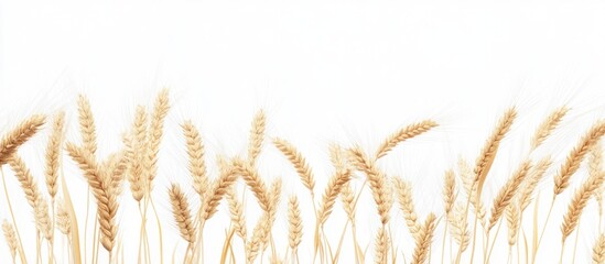 Golden Wheat Stalks Against White Background