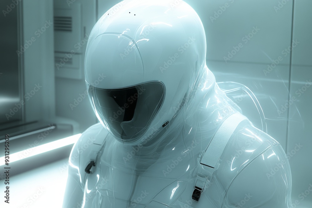 Poster astronaut in a sleek futuristic suit standing in a high tech environment symbolizing exploration inn