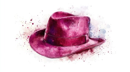 Pink Watercolor Fedora Hat Illustration