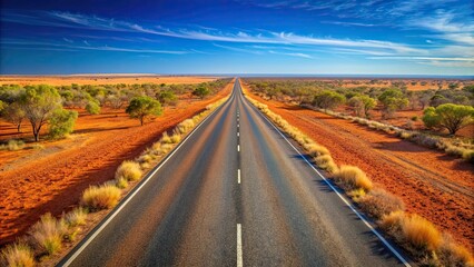 Naklejka premium Endless roads stretching through the vast Australian outback , Australia, endless, road trip, highway, remote, countryside