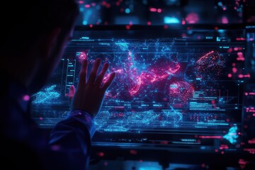 Obraz premium Futuristic taxonomy holograph showcasing complex biology research and biochemistry interactions