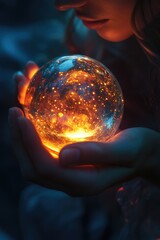 Fototapeta premium Woman with glowing glass ball