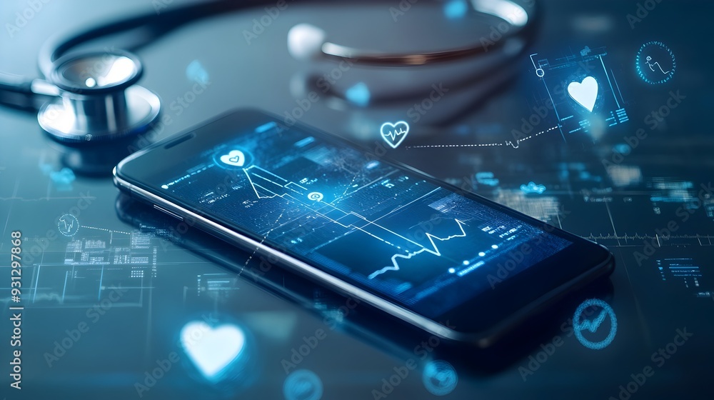 Poster innovative medical devices connected to a smartphone app enabling remote health monitoring and data 