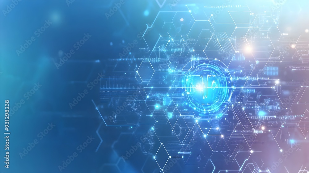 Poster edge computing healthcare system analyzing patient data in real time on clean modern background with