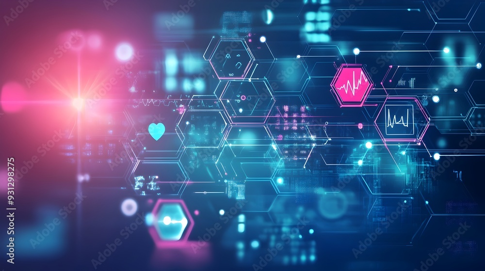 Poster healthcare edge computing system analyzing patient data in real time with modern clean background an