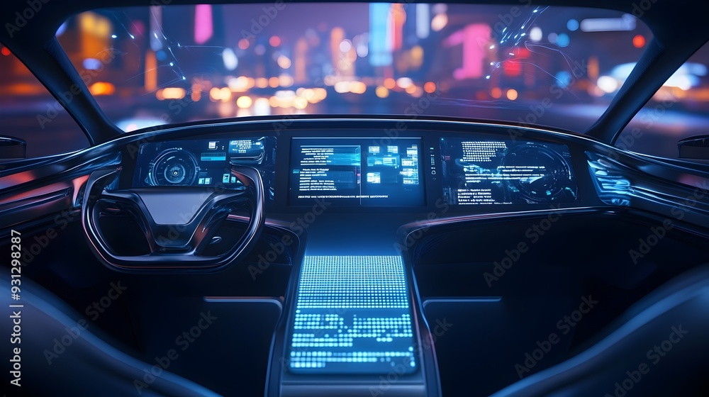 Poster cutting edge iot devices connected through edge computing in an autonomous vehicle with a sleek futu
