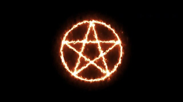 Burning Pentacle symbol in a circle. 4K motion animation.