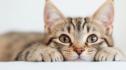 Fototapeta premium Adorable Kitten Lying on a Soft Surface with Big, Expressive Eyes