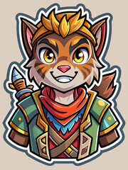 Sticker cartoon tiger with a smile