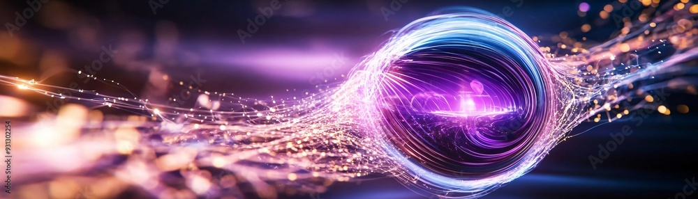 Poster a vibrant representation of energy flow with colorful light trails and a central orb, creating a sen