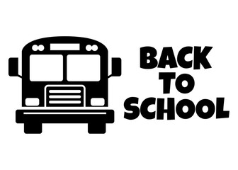 Logo con silueta de autobús escolar con letras palabra Back to school en texto manuscrito