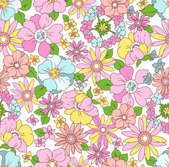 Beautiful floral pattern in abstract flowers. Seamless colorful flowers background. Vector seamless pattern. Design for fashion textiles, fabric, print, graphics, backgrounds and crafts.