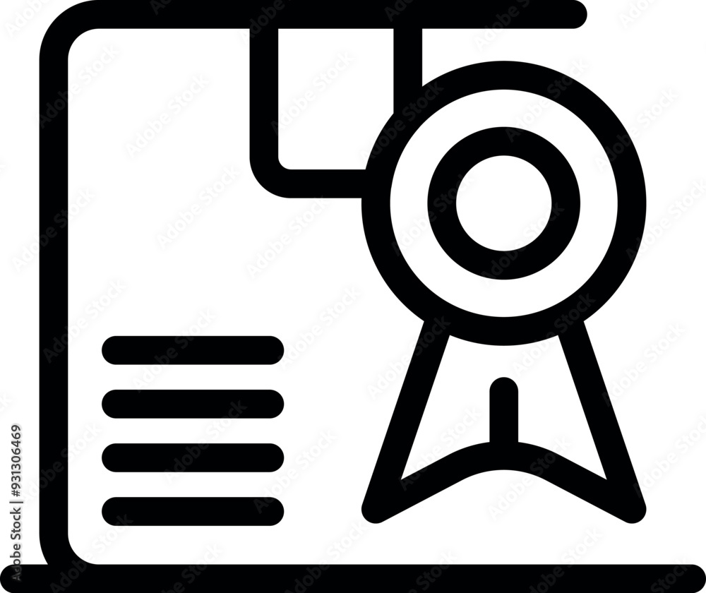 Poster icon of a certificate on top of a computer screen representing the concept of online education