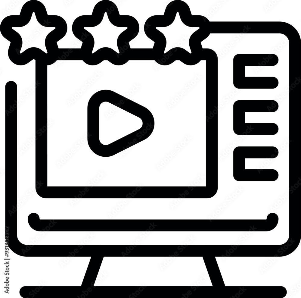 Poster desktop computer is displaying a video player with a five star rating, indicating high quality conte
