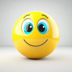 Fototapeta premium Bright yellow smiley face with wide blue eyes on a neutral background