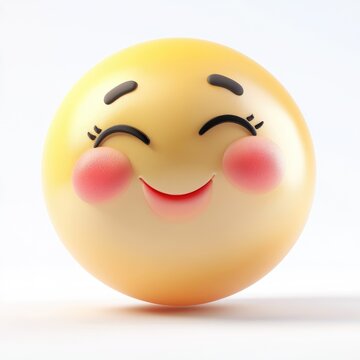 Happy smiling emoji with blushing cheeks on a minimalist background