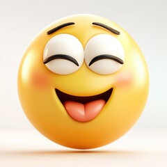 Fototapeta premium Happy yellow smiley face with closed eyes and playful tongue sticking out