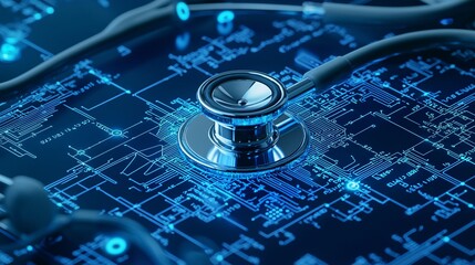 Telemedicine network security in a healthcare setting, close-up, macro lens, industrial, high quality, 16:9