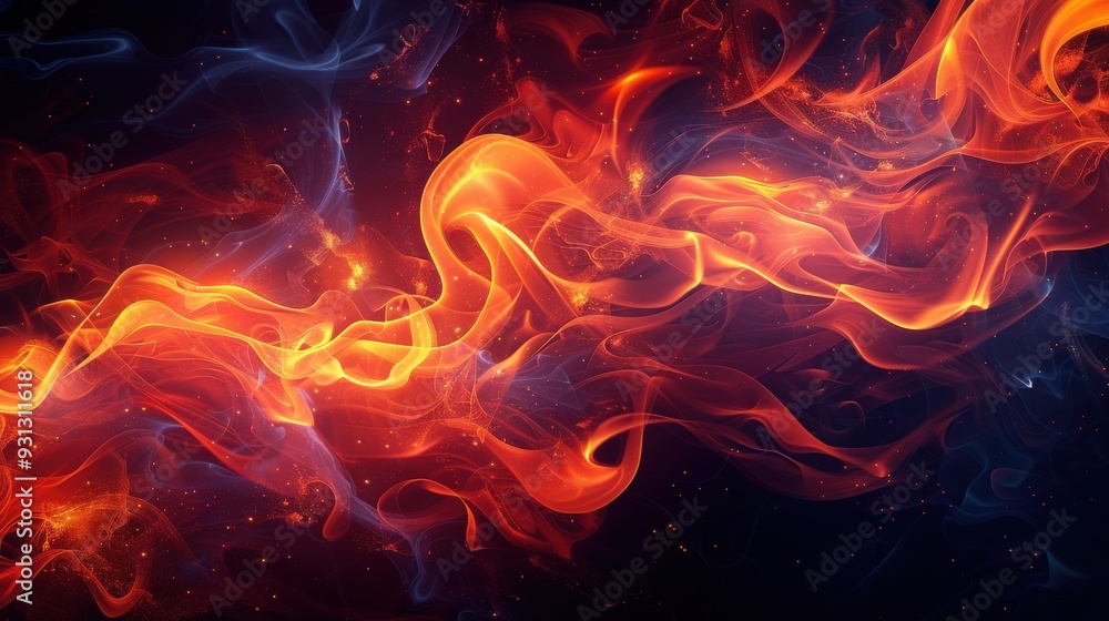Poster design an abstract background with intense fiery swirls set against a dark backdrop. include generou