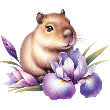 capybara with purple irises on white clip art preview