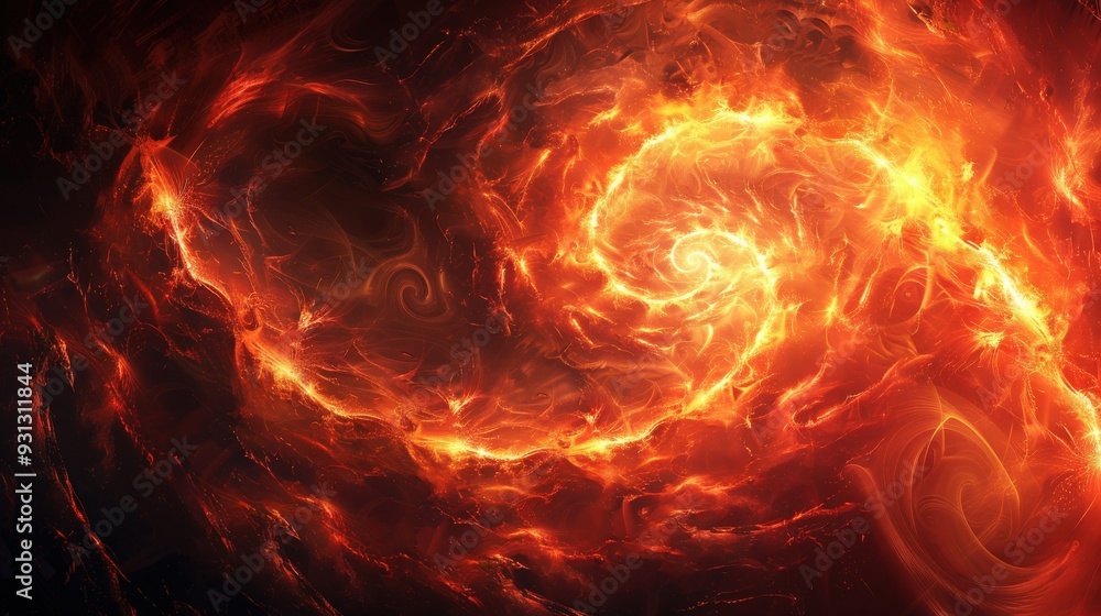 Poster generate a high-resolution abstract background with fiery swirls on a dark surface. provide ample co