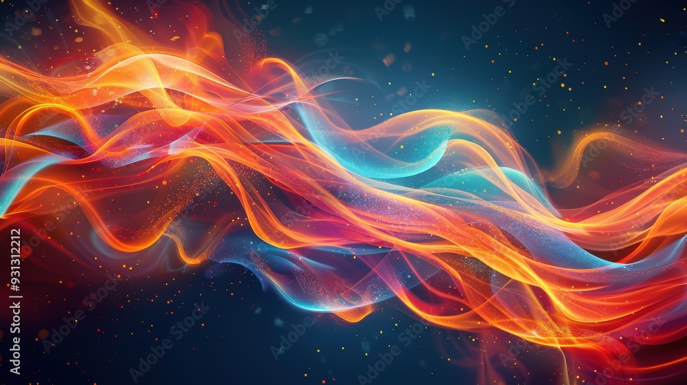 Poster craft an abstract design with swirling fiery patterns on a dark background. ensure there is sufficie