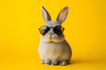 Fototapeta premium cool bunny in sunglasses on yellow background
