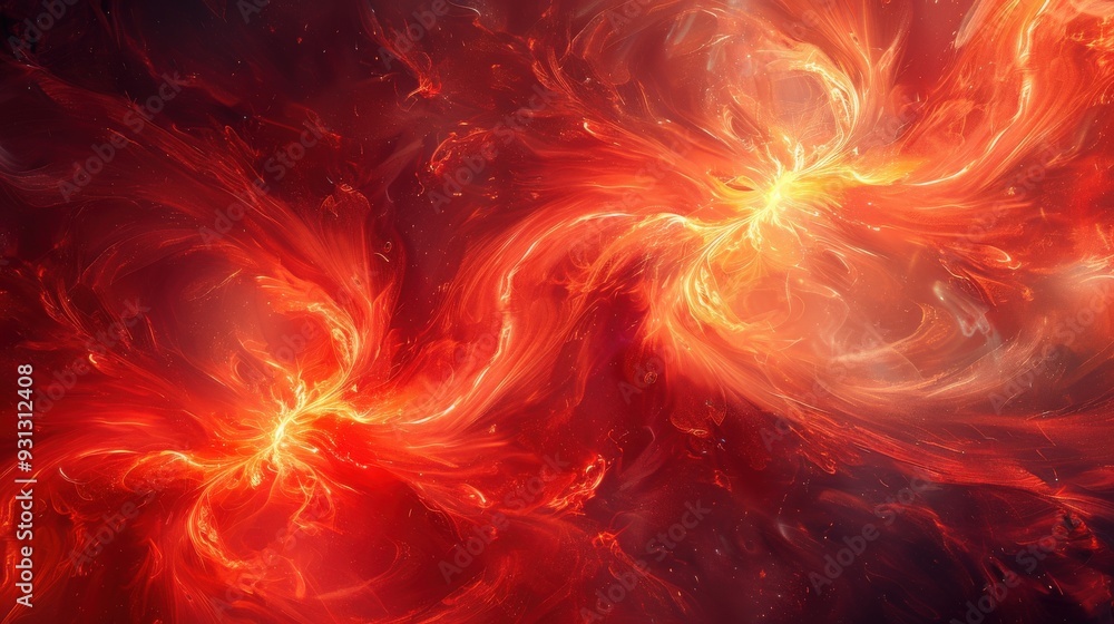 Poster produce an abstract background featuring dramatic fiery swirls on a dark canvas. focus on creating v