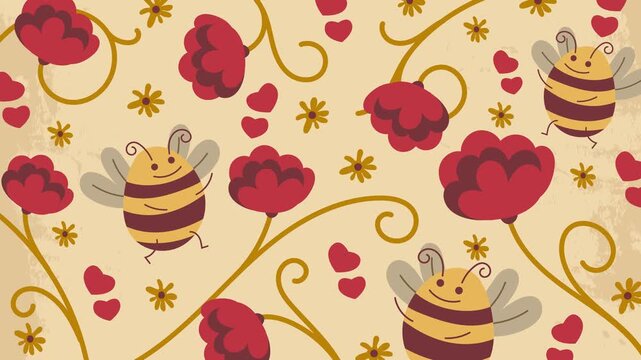 cute bee autumn motion video animation, beauty flower animation video design.