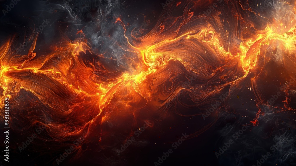 Poster design an abstract background with swirling fiery textures on a dark surface. provide generous copy 